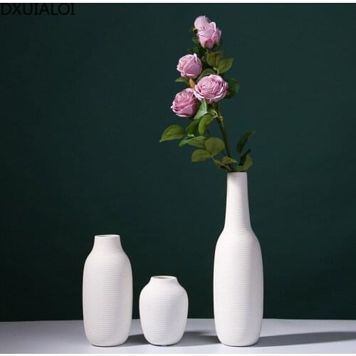 Home decoration simple Nordic style pure white thread biscuit ceramic vase dried flower flower arrangement home soft decoration