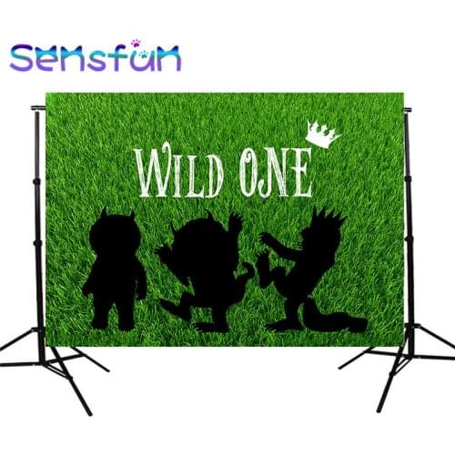 RN081 Wild One Birthday Backdrops Jungle Animals Party Photo Background Grass Safari Tropical Leaves Backdrops Cake Table Decor