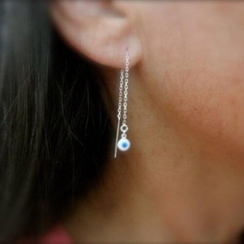 Silver ear thread eye earrings Evil eye ear silver earrings