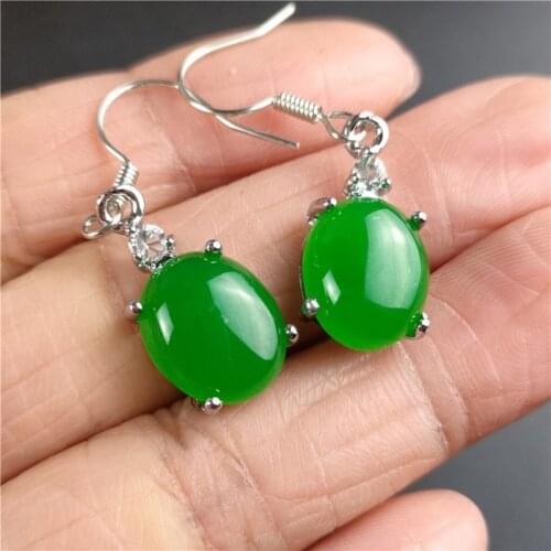 Natural Green Chalcedony Hand Carved 925 Silver Inlaid Drop Earrings Fashion Jewelry Mens and Womens Earrings