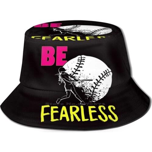 Be Fearless Softball Player Print Bucket Hats Sun Cap Funny For Man Mom Dad Funny Family Womens Halloween Player Funny Softball