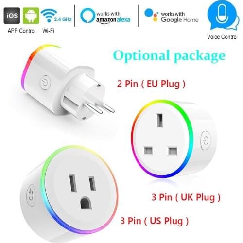 Smart EU US UK Plug WiFi Control Socket Wireless Timer Switch Outlet With RGB LED Light Voice Control works with Alexa Google
