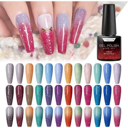 T-TIAO CLUB Thermal Shimmer Nail Gel Shimmer Glitter 3 Colors Temperature Color Changing UV Gel Polish Varnish Lacquer Soak Off