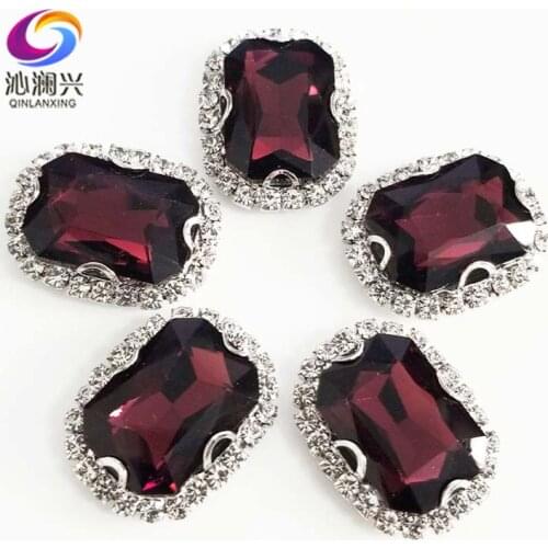 Wine red 3D Anti scratch top glass crystal buckle,Silver bottom Sew on stones,DIY/Clothing/wedding decoration SWCB18