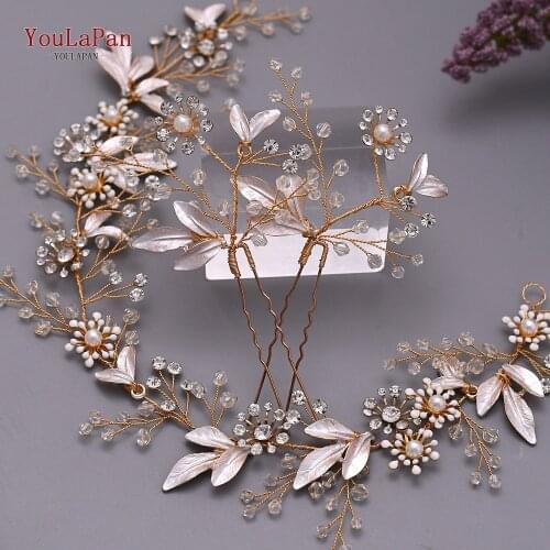 YouLaPan HP294 Wedding Tiara for Bride Rose Gold Crown Wedding Bride Clip Crystal Headband Bride Headpieces Rose Hair Pins