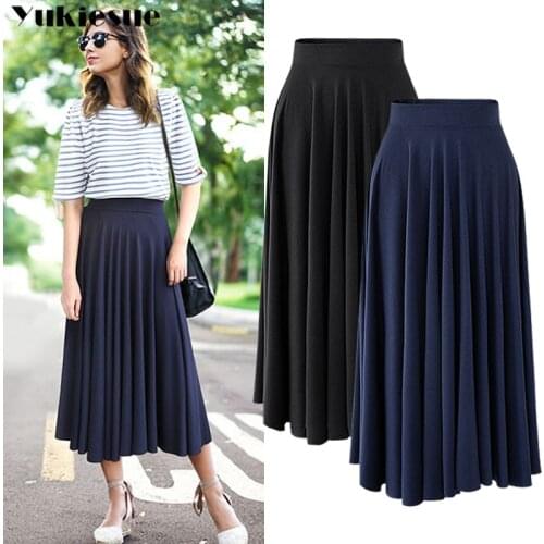 S-6xl Plus Size Summer Solid cotton Knitted Long Pencil Skirt Womens2019 Autumn High Waist pleated Black Maxi Skirt For Women