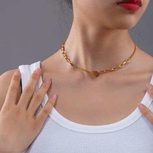 FANSHIDI Titanium Steel Romantic Love Necklace Heart Charm Clavicle Chain For Women Temperament Choker