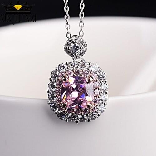 S925 sterling silver sweet romantic diamond necklace women charm exquisite luxury pink princess style Royal nobility
