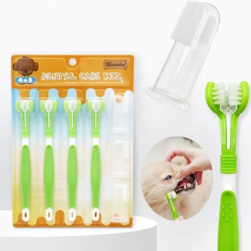Dog Cats Clean Mouth Pet Toothbrush Set Three-head Toothbrush for Cat Dog Dental Care Finger Toothbrush for Tooth Care Set 2021