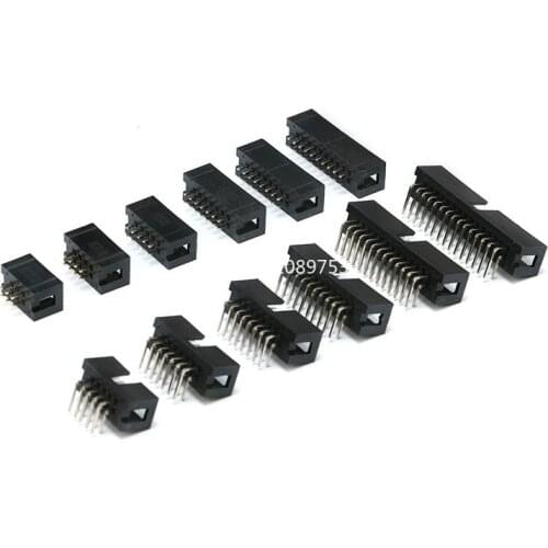 10PCS DC3 JTAG ISP Socket 2.54mm IDC Box Header Connector 6P/8P/10P/14P/16P/20P/30P/34P/40P Double Row Straight / Curved Needle