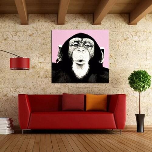 100%Handpainted Abstract Animal Art Lovely Gorilla Oil Painting On Canvas Free Shipping Wall Stickers for Home Decor