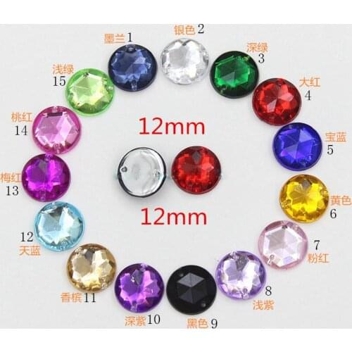 100Pieces 12mm Round Beads Crystal Rhinestone Acrylic Strass Gems Loose Stone Flatback Sew On Material Accessories
