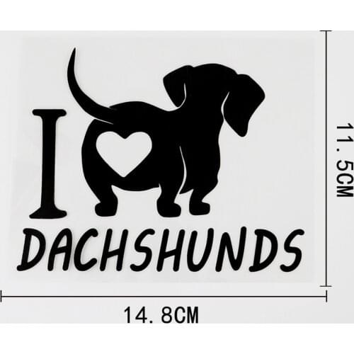 14.8CMX11.5CM Fun I love Dachshunds Vinyl Animal Car Sticker Decal Black/Silver 8C-0109