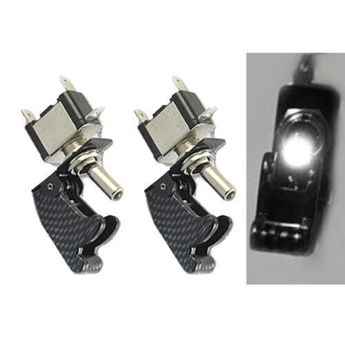 2Pcs 12V 20A Car Carbon Fiber White LED Toggle Switch Light Racing ON/OFF Sales