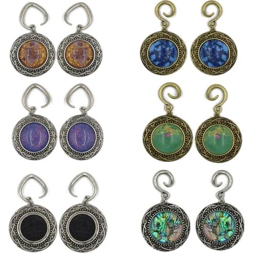 2Pcs New Desgin Solid Brass Medallion Ear Weights Plugs Synthetic Stone Dangling Ear Expander Earrings Gauge Piercing Jewerlry