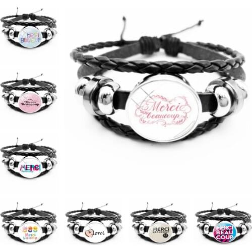 2020 New Merci Beaucoup Glass Convex Snap Black Handmade Bracelet Personalized Bracelet Jewelry