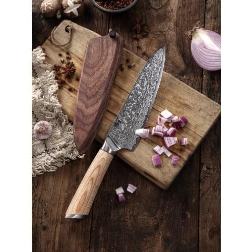 67-layer steel V gold 10 Damascus kitchen knife 7 inch Chef Knives Cleaver 60 HRC high hardness knife Wooden scabbard gift
