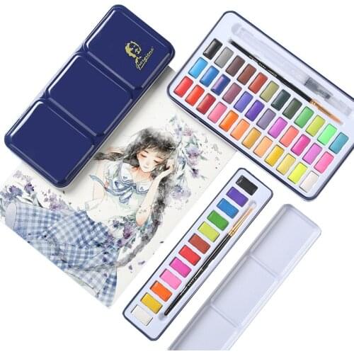 Watercolor Paint Set 12/24/36 Colors with Brush Pen and Palette Solid Watercolor Painting Kit Gift for Adults Kids Drawing