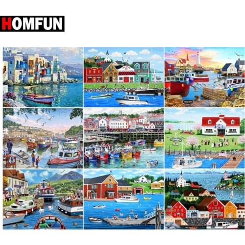 HOMFUN Diamond Painting Full Square/Round Diamond "Sea house" Pattern Embroidery Cross Stitch 5D Rhinestone Painting