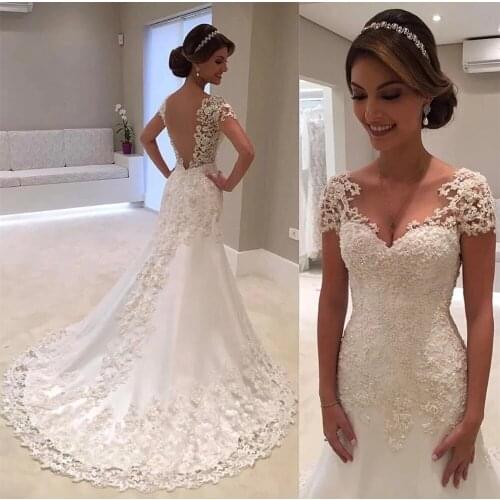 ANGELSBRIDEP Scoop Mermaid Wedding Dresses Robe de mariee Sexy Backless Applique Court Train Formal Bride Gowns HOT