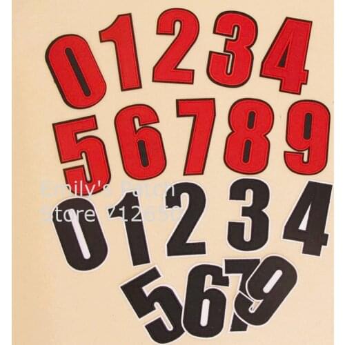 New arrival 10 pcs big size red and black arab numbers Embroidered patches iron on badge Motif Applique embroidery accessory