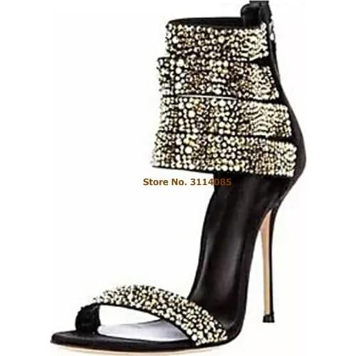 Young Girls Bling Bling Gold Silver Crystal Gladiator Sandals Stiletto Heels Shining Strappy Bride Shoes Elegant Real Photo shoe