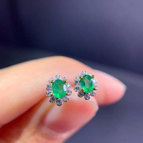 Elegant Sun flower geometry natural green Emerald stud earrings Natural gemstone earrings S925 silver girl party gift jewelry