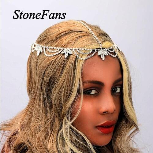 Stonefans Bridal Head Piece Bohemian Rhinestone Head Chain for Women Indian Headband Forehead Chain Wedding Hair Accessories