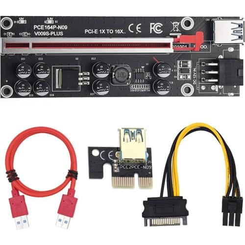 Ver009S Plus PCI-E Riser Card 009S PCI Express PCIE 1X to 16X Extender Adapter Card USB 3.0 Cable SATA PCI-E Riser Board