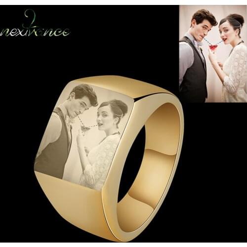 Nextvance Rings Customized Engrave Ring Square Big Width Band Womens Ring Personalized Name Photo Couple Rings Jewelry Gift