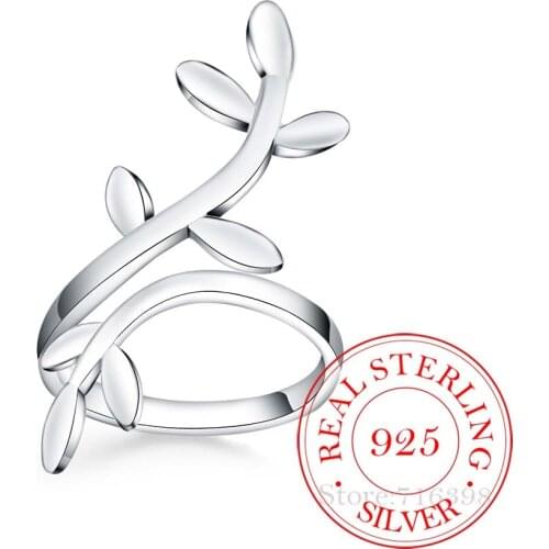 New Design 925 Sterling Silver Unique Leaf Rings For Women Jewelry Beautiful Finger Adjustable Open Ring For Party Birthday Gift