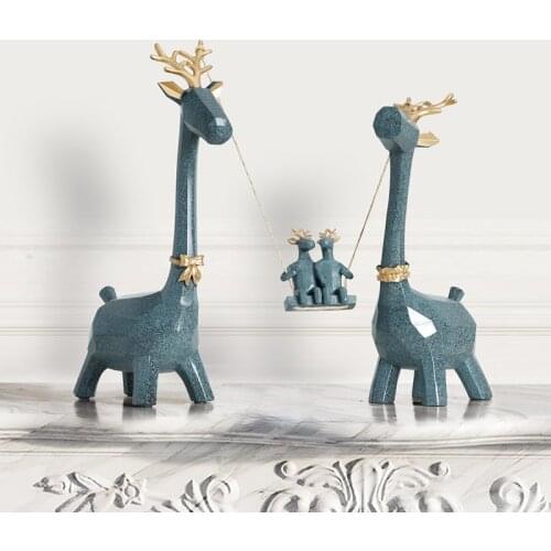 Resin Deer family Hand Carved Collectible Figurines Miniature Resin Moden cute Animals ornaments for home office Decorations