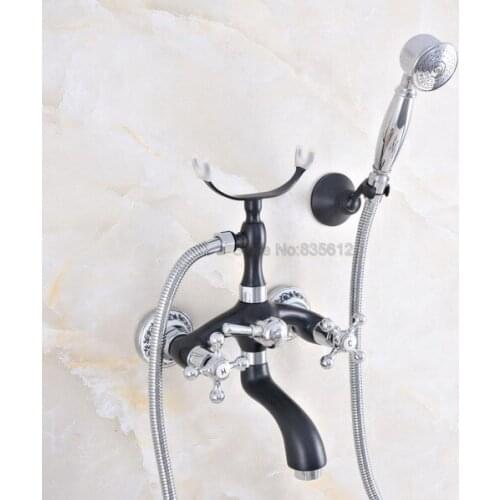 Black & Chrome Brass bathroom bathtub mixer tap faucet with telephone hand shower set Bath & Shower Faucets tna015