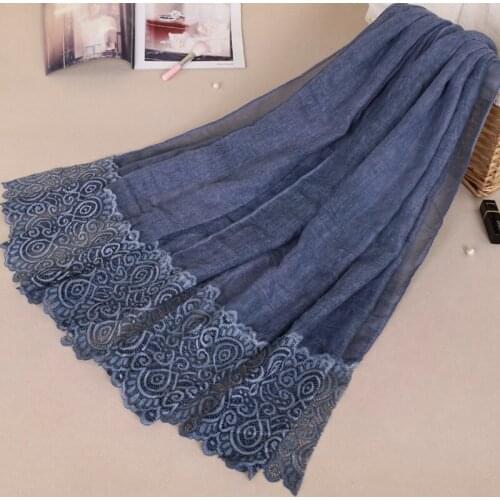 Hot-selling Clothing Monochrome Tie-dye Solid Color Lace Stitching Cotton and Linen Scarf Four Seasons Go Shopping Scarves