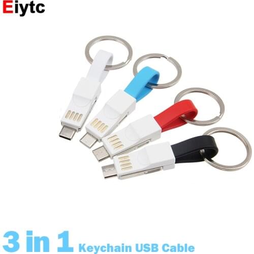 Eiytc 3in1 Magnetic Short Keychain Cable Micro USB Type C Fast Charging Cord Portable Mobile Phone Magnet Charger USBC Line Wire