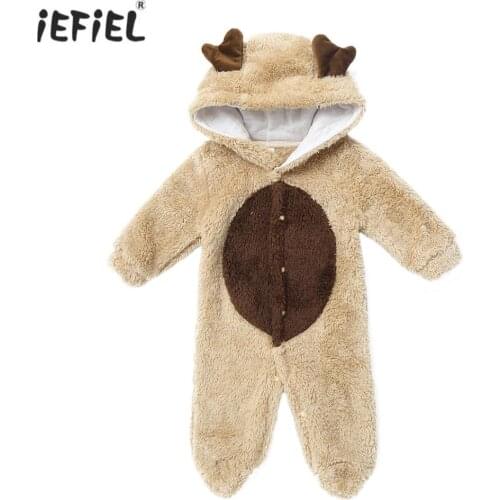 Cute Infant Baby Girls and Boys Clothes Unisex One-Piece Long Sleeve Hoodie Printed Elk Romper Newborn Baby Clothing Jumpsuit