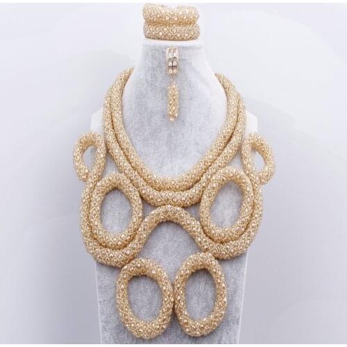 Lovely Gold Beads African Wedding Nigerian Beads Jewelry Sets Bridal Necklace Earrings Bracelet For Party India Jewelry Sets