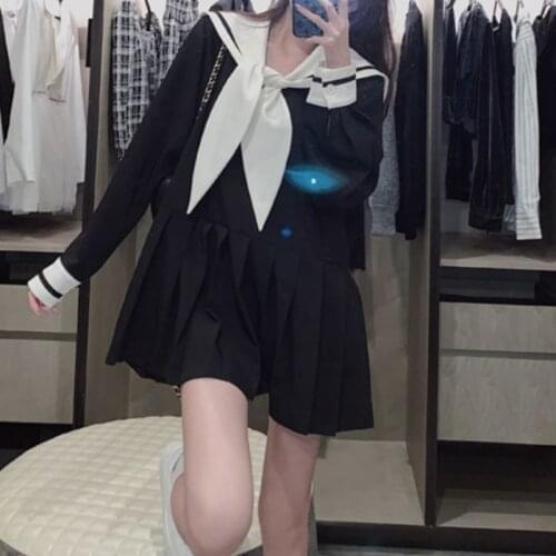 HOUZHOU Black Mini Dress Women Long Sleeve Loose Casual Oversized Dresses Sweet Kawaii Preppy Style Lovely Vintage Outfits