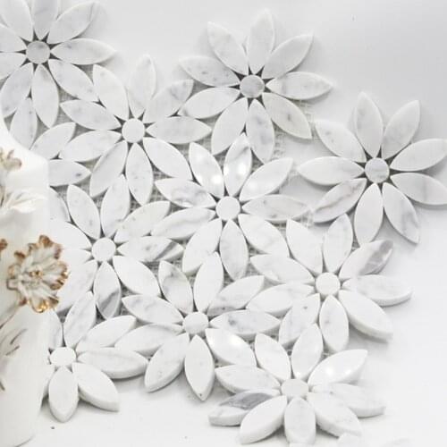 Marble daisy design mosaic 2 colors stone mosaic flower design marble tiles for wall and floor bathroom shower kitchen