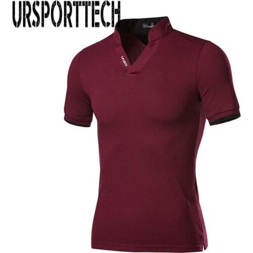 URSPORTTECH Brand T Shirt Men 2019 New Fashion Letter Printed Fashionable V Neck T-shirts Mens Short Sleeve Tshirt Jersey