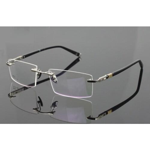 Vazrobe Alloy Mens Eyeglasses Spectacle Frames Square Rimless Man Frame Transparent Lens Myopia Ultra-light Prescription Points