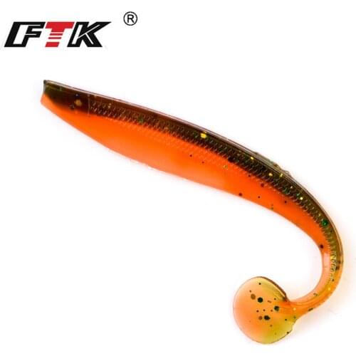 FTK 5pcs/4pcs/Pack Wobblers Fishing Soft Lure Artificial Silicone Carp Bait Smooth Head With AJ Tail Seawater Freshwater