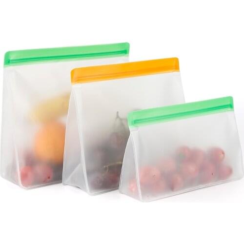 Food Storage PEVA Containers Set Stand Up Fresh Bags Zip Silicone Reusable Lunch Fruit Leakproof Cup Freezer Vegetable Cup Bowl