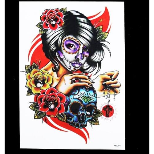 New 1pc Tatoo Sticker for Women Men Body Arm Art HB394 Waterproof Temporary 3D Beauty Girl Flower Skull Tattoo Sticker Halloween