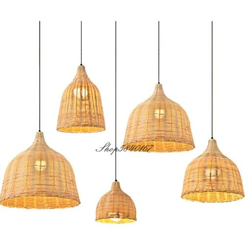 Handmade Rattan Woven Pendant Lamps Chinese Style Hanglamp for Restaurant Cafe Shop Dining Room Home Decor Loft Suspension E27