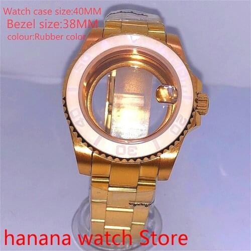Suitable for NH35 36 Mingzhu2813 Miyata self-winding 40mm transparent back gold box series, with rotating bezel Rubber colour