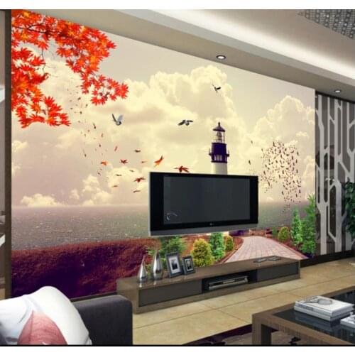 Custom photo wallpapers 3d murals wallpaper for walls Mediterranean style sea lighthouse TV background wall papers home decor
