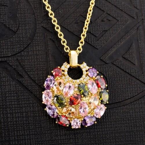 Popular 925 Mosaic Multicolor Crystal Round Pendant Trendy Chain Necklace Fashion Charm Personality Jewelry Accessories