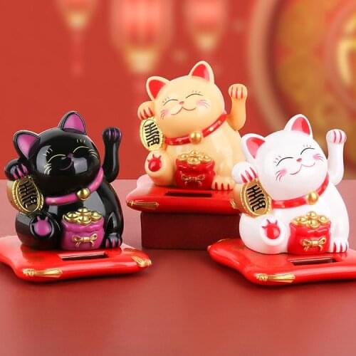 Chinese Popular Cute Lucky Cat Solar Power Waving Hand Welcome Cat Car Gift Ornaments Hotel Restaurant Decor Craft Fortune Cat