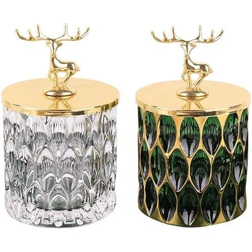 Luxury Glass Cup Beer Whiskey Mug Gold Rim Glass With Lid Deer Embossed Water Milk Drink Cup Makeup Brush Storage